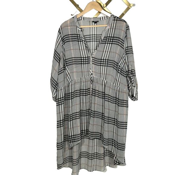 Torrid Lexie Plaid Babydoll Tunic Dress Size 4x Hi Low Hem Button Front Chiffon - Picture 4 of 10